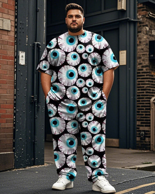 Eyes Casual Large Size Men's Short-sleeved Trousers Suit
