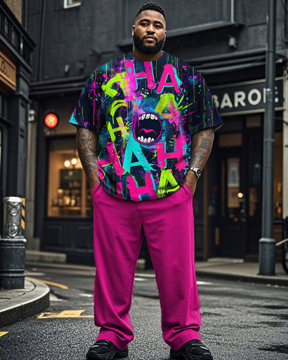 Doodle Personality Short Sleeve Pants Plus Size Men's Suit