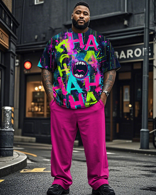 Doodle Personality Short Sleeve Pants Plus Size Men's Suit