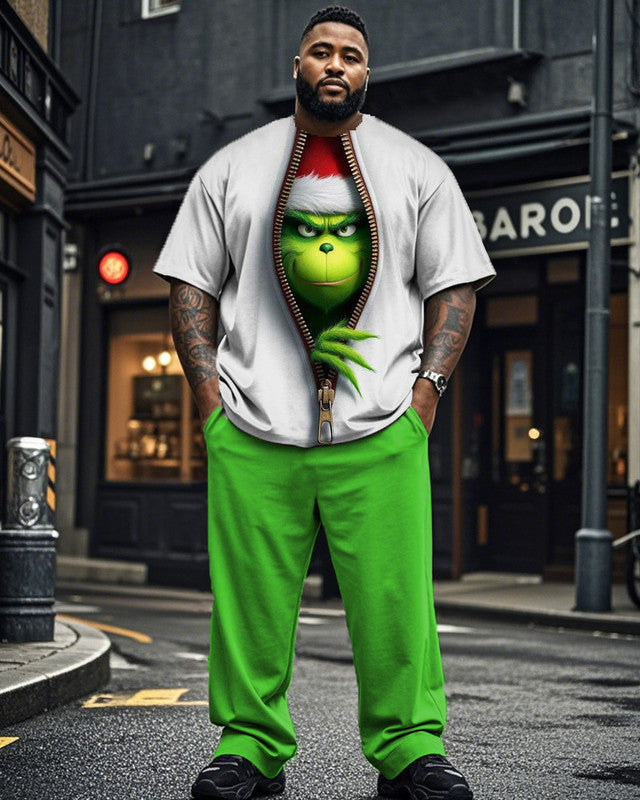 Christmas Monster Print Large Size Short-sleeved T-shirt and Long Pants Two-piece Suit