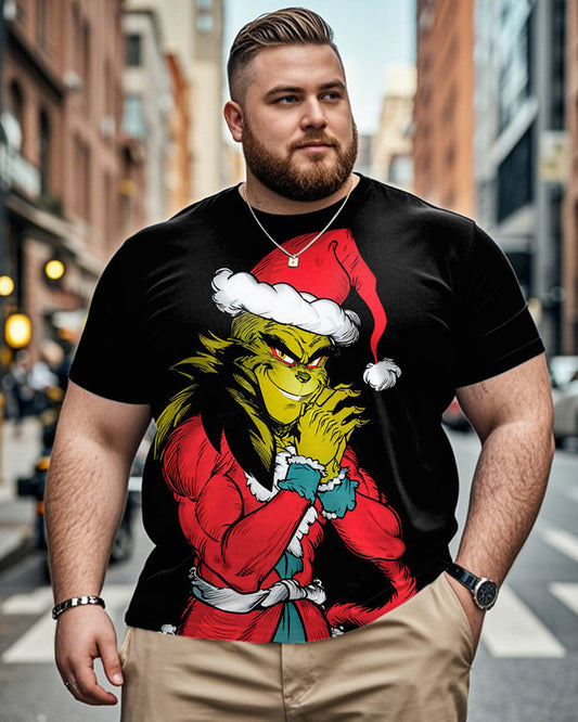 Christmas Monster Cartoon Large Size Men's Short Sleeve T-Shirt