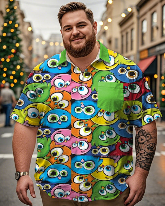 Color Matching Cartoon Eyes Casual Plus-size Short-sleeved Shirt