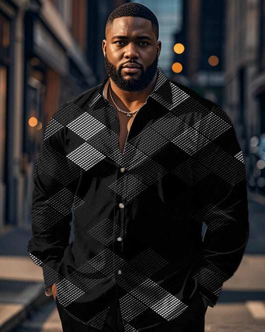 Men's Character Print Large Size Long-sleeved Shirt
