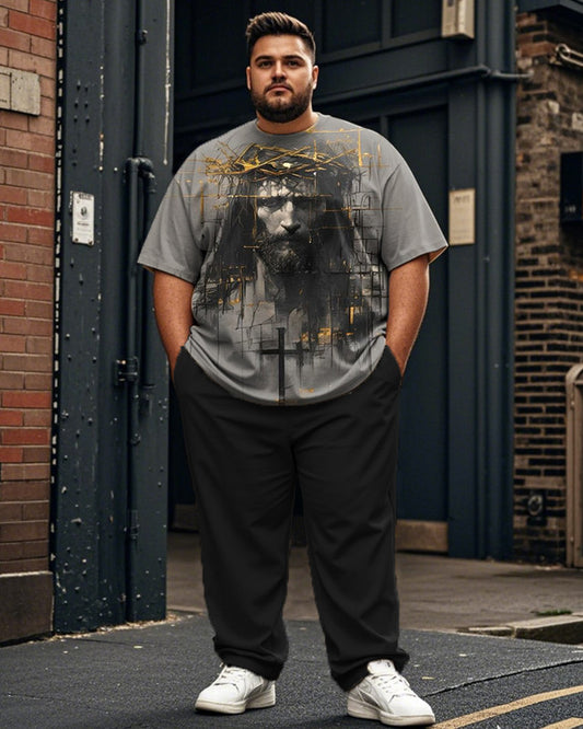 Jesus Faith Plus Size Men's Short Sleeve Pants Suit