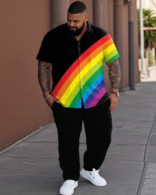 Rainbow Plus-size Lapel Shirt and Pants Suit
