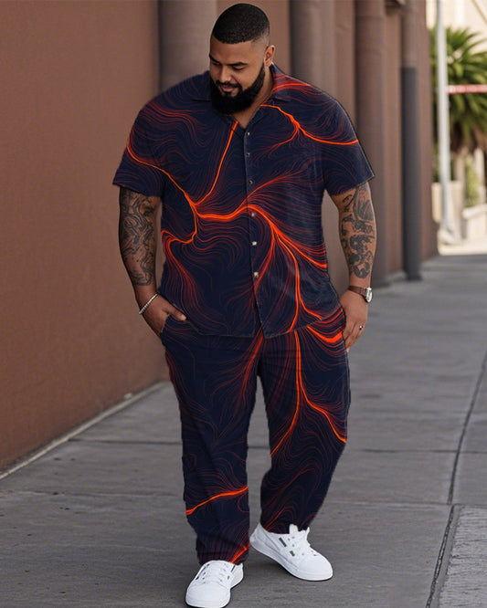 Gradient Texture Casual Large Size Short Sleeve Shirt Trousers Men's Suit