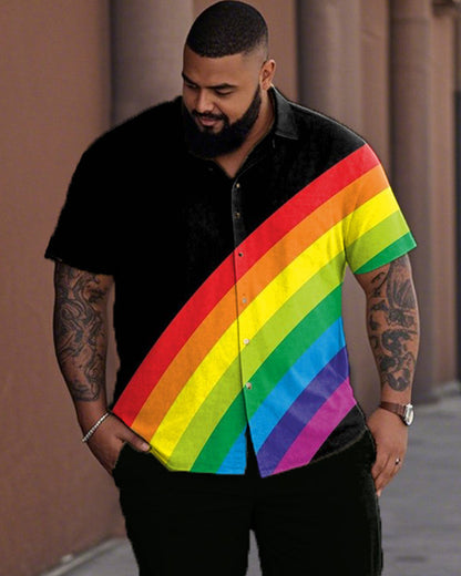 Rainbow Plus-size Lapel Shirt and Pants Suit