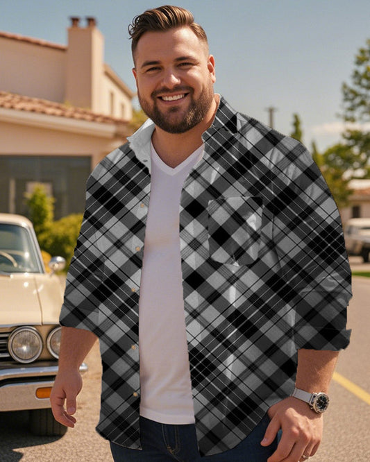 Simple Plaid Print Personality Large Size Long Sleeve Shirt
