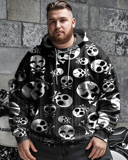 Men's Casual Skull Print Plus Size Hoodie