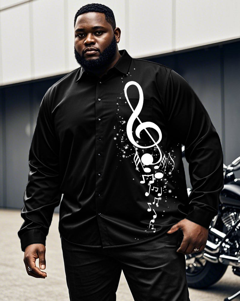 Black and White Note Printed Long Sleeve Shirt for Men