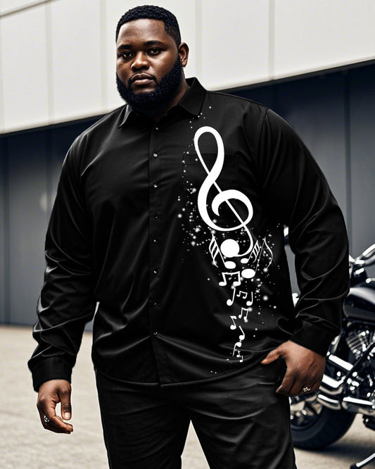 Black and White Note Printed Long Sleeve Shirt for Men