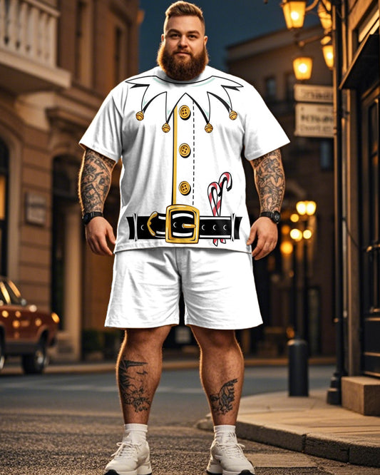 Christmas Casual Short Sleeve T-shirt Shorts Plus Size Men's Suit