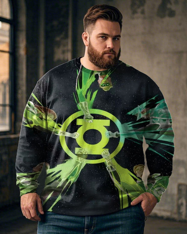 Cartoon Green Lantern Corps Men's Printed Large Size Round Neck Sweatshirt