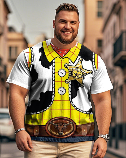 Men's Western Cowboy Cartoon Casual Print Plus Size Short Sleeve T-shirt