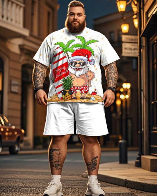 Santa Claus Vacation Casual Short-sleeved T-shirt Shorts Plus Size Men's Suit