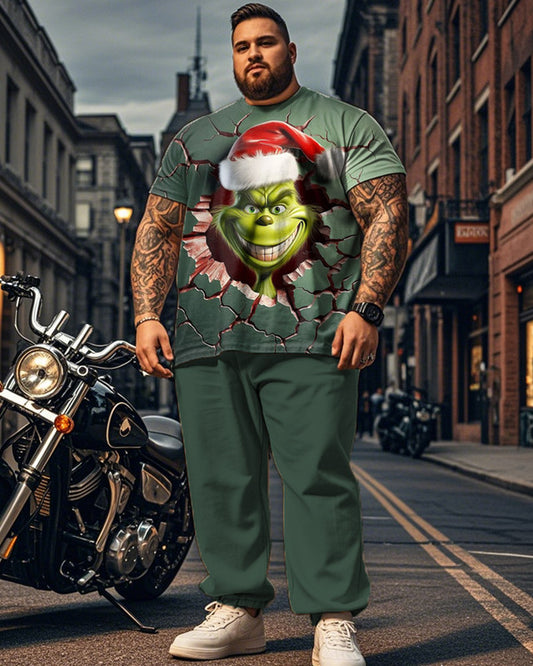 Christmas Monster Personality Cartoon Short Sleeve Top and Pants Plus Size Suit