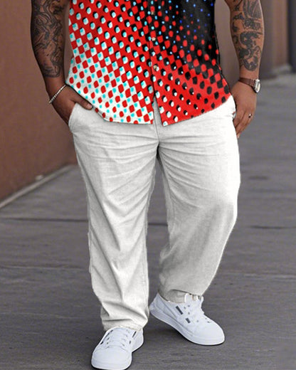 Polka Dot Gradient Color Large Size Short-sleeved Lapel Shirt and Trousers Men's Suit