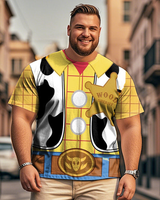 Men's Cowboy Cartoon Print Plus Size Short Sleeve T-shirt