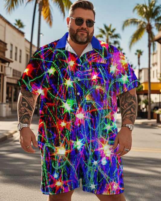 Fireworks Short-sleeved Shirt and Shorts Plus Size Men's Suit