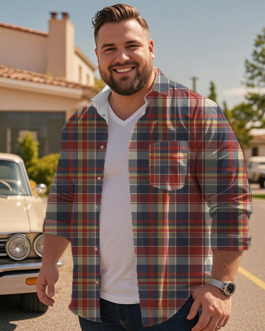 Plaid Print Personality Large-size Long-sleeved Shirt