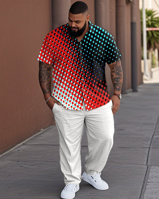 Polka Dot Gradient Color Large Size Short-sleeved Lapel Shirt and Trousers Men's Suit
