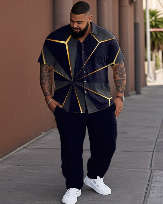 Gradient Color Large Size Short Sleeve Lapel Shirt Trousers Men's Suit