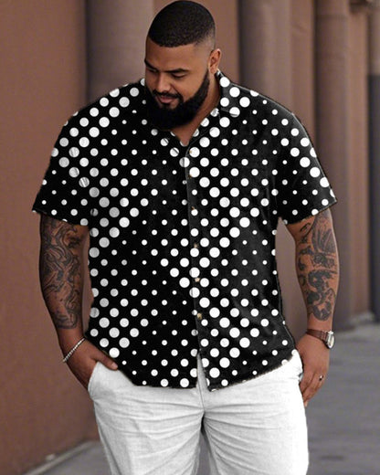 Gradient Color Polka Dot Personality Large Size Short-sleeved Lapel Shirt Trousers Men's Suit