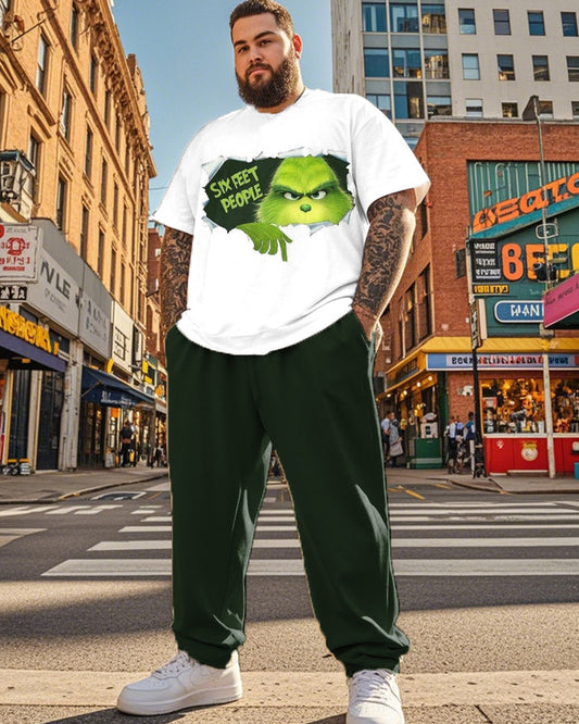 Men's Monster Christmas Plus Size Short Sleeve Pant Suit