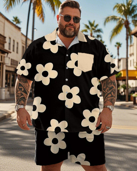 Large Floral Short-sleeved Shirt and Shorts for Men