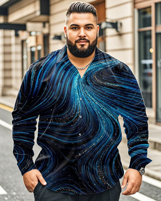 Men's Irregular Gradient Personality Print Large Size Long Sleeve Shirt