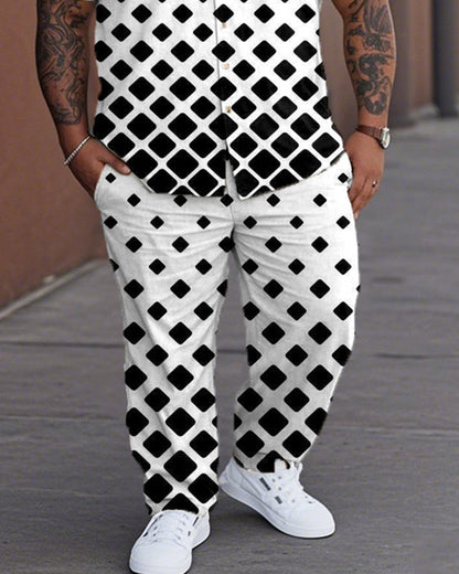 Geometric Gradient Oversized Short-sleeved Shirt and Trousers Men's Suit