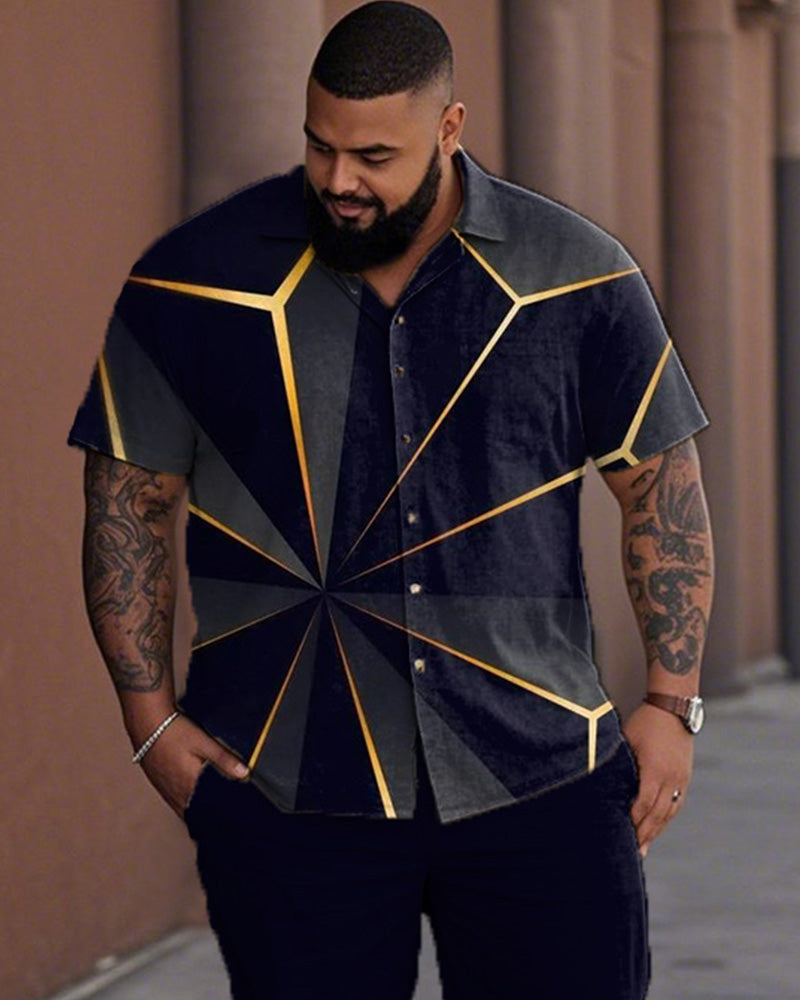 Gradient Color Large Size Short Sleeve Lapel Shirt Trousers Men's Suit