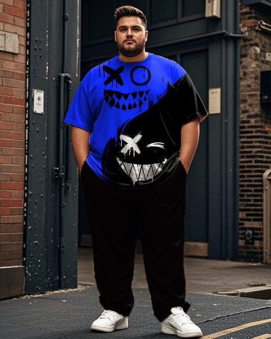 Contrast Color Personality Short-sleeved T-shirt and Trousers Large Size Men's Suit