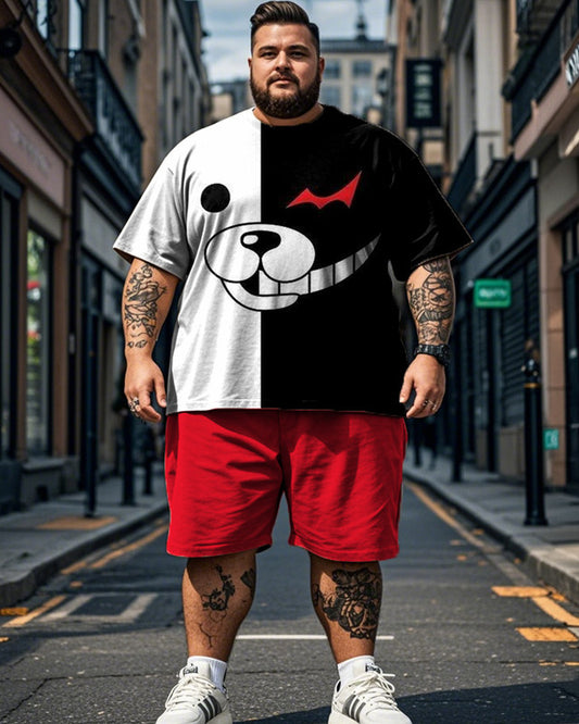 Color Cartoon Expression Casual Large Size Short-sleeved T-shirt Shorts Two-piece Set