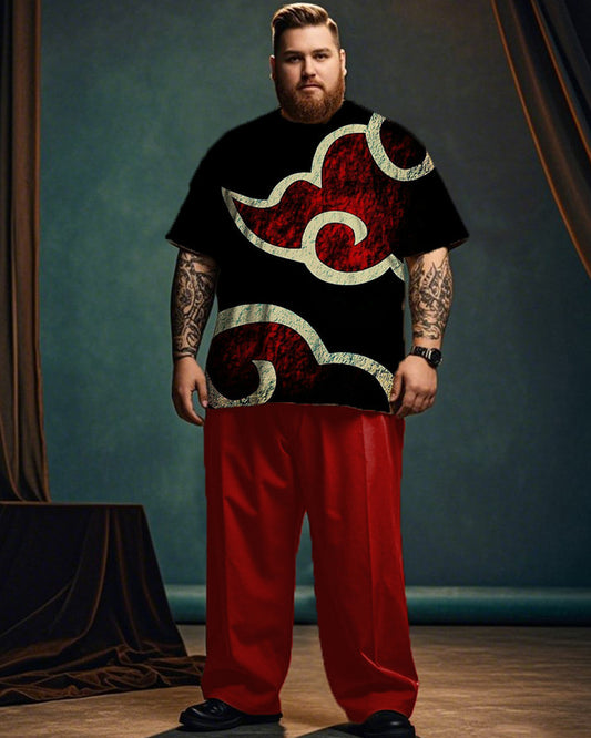 Cloud Print Short Sleeve T-shirt and Trousers Large Size Men's Suit