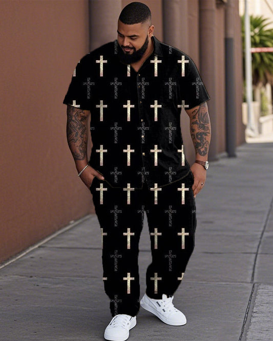 Cross Casual Large Size Short-sleeved Shirt and Trousers Men's Suit