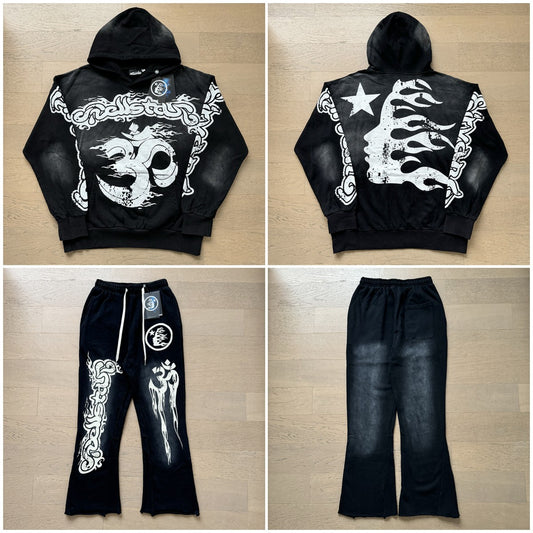Vintage Casual Hoodie Pants Set
