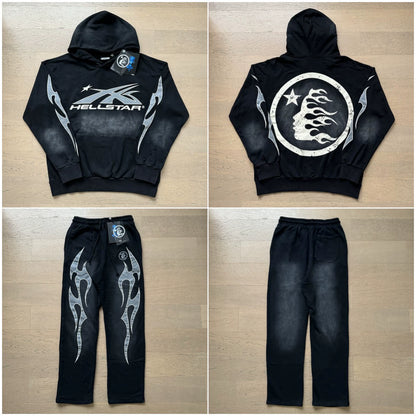 Vintage Casual Hoodie Pants Set