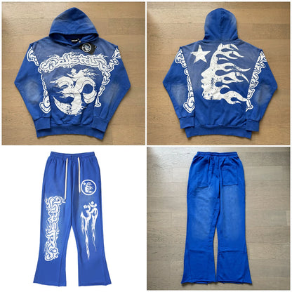 Vintage Casual Hoodie Pants Set