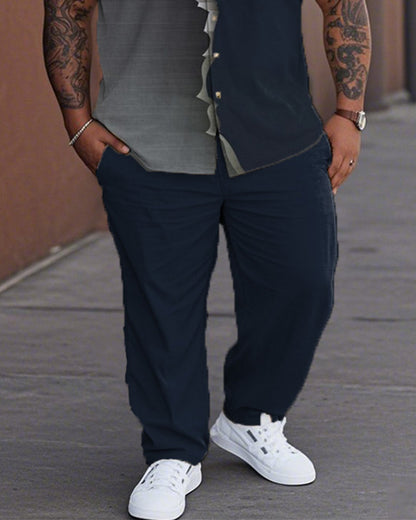 Colorblock Oversized Short Sleeve Shirt and Pants Men's Suit