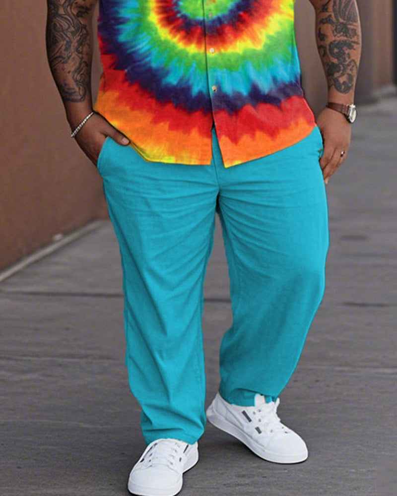 Tie-dye Plus-size Lapel Shirt and Pants Suit