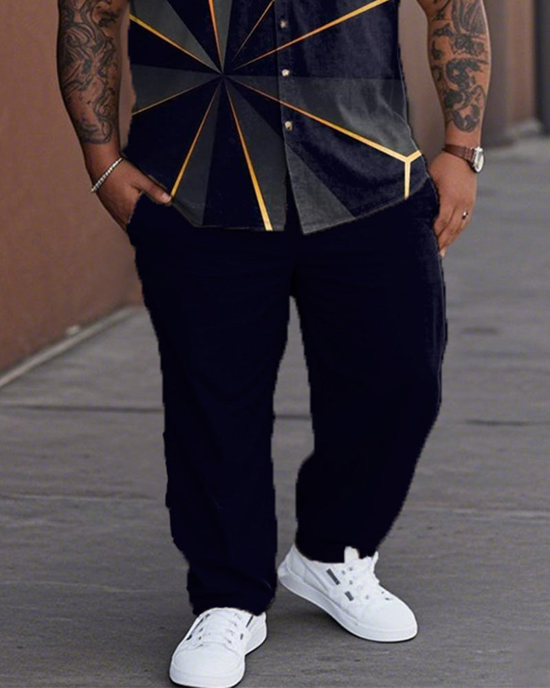 Gradient Color Large Size Short Sleeve Lapel Shirt Trousers Men's Suit