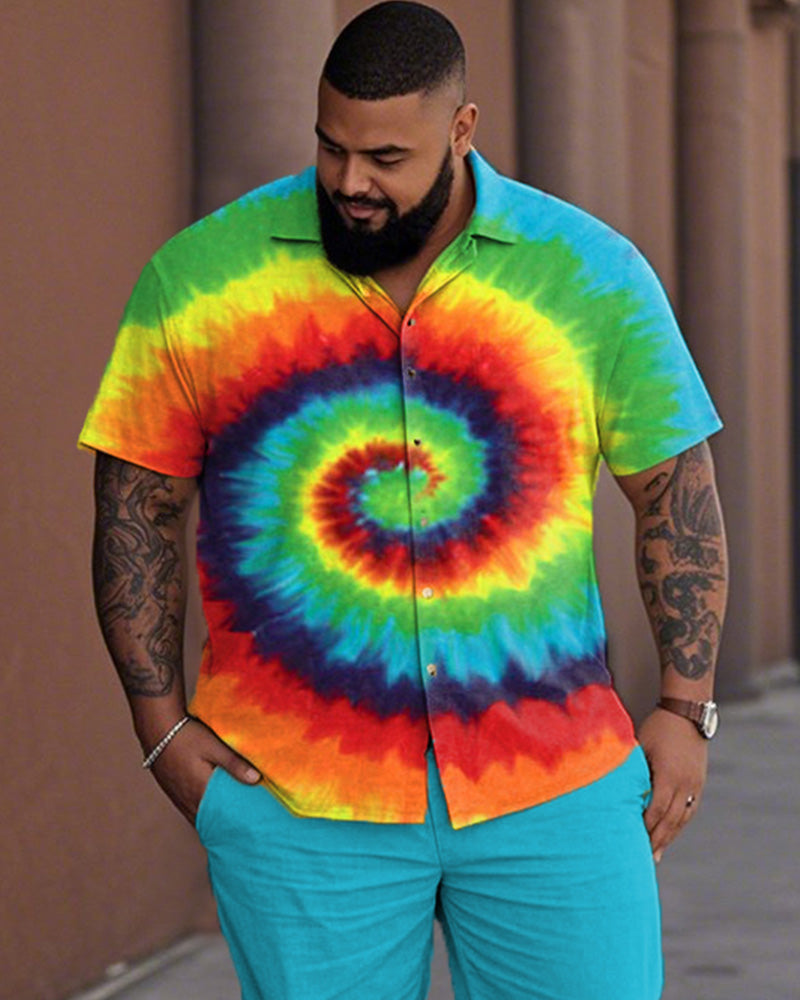 Tie-dye Plus-size Lapel Shirt and Pants Suit