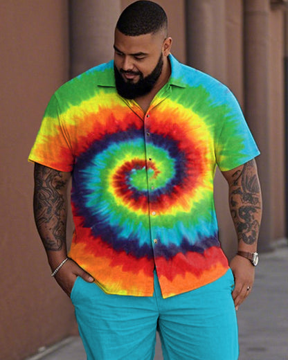 Tie-dye Plus-size Lapel Shirt and Pants Suit