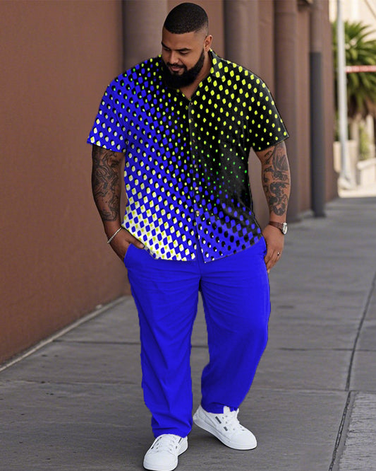 Gradient Polka Dot Oversized Short Sleeve Shirt Trousers Men's Suit