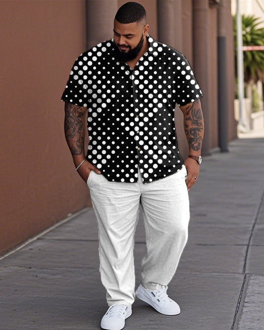 Gradient Color Polka Dot Personality Large Size Short-sleeved Lapel Shirt Trousers Men's Suit