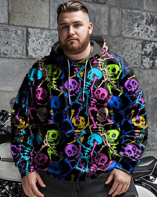 Men's Colorful Skull Print Plus Size Hoodie
