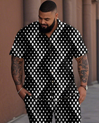 Gradient Geometric Polka Dot Casual Large Size Short Sleeve Shirt Trousers Men's Suit