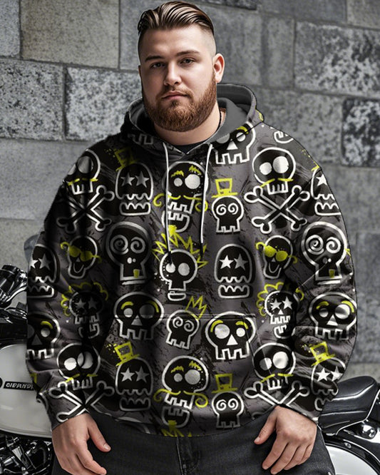 Men's Skull Graffiti Print Plus Size Hoodie